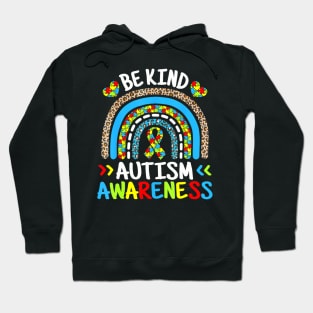 Be Kind Autism Awareness Month Blue Rainbow Leopard Autistic Hoodie